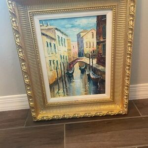 Gold Framed Venice Canal Scene Art
